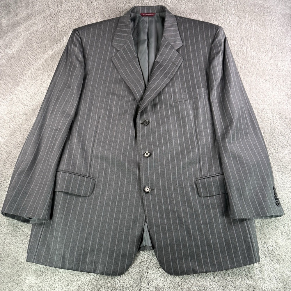 Samuelsohn Vintage Blazer Mens 48R Gray Pinstripe 100% Wool 3 Button Canada